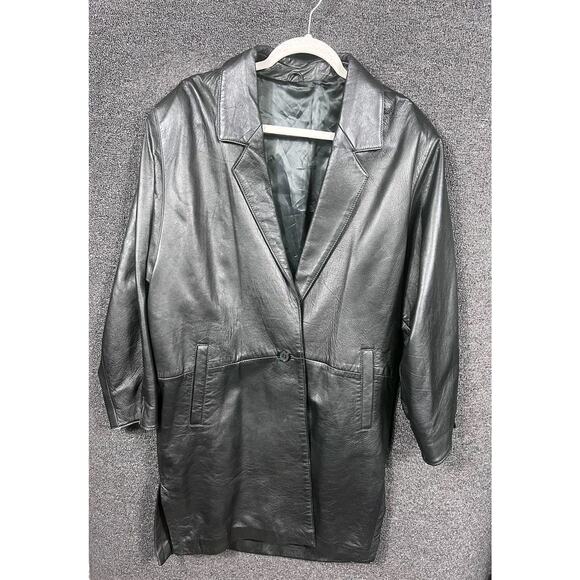 Maquette Jackets & Blazers - VTG Maquette Leather Long Blazer Coat Jacket Womens 4 Miss Jacksons 90s